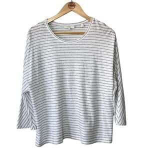 Vince Women’s Horizontal Stripe Scoop Neck Loose Boxy Tee White Size Medium